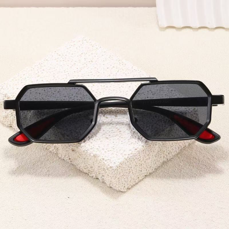 "Steal the Spotlight – Black Octagonal Double-Bar Sunglasses (Yacht & Street Ready)"
