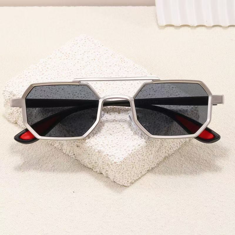 "Steal the Spotlight – Black Octagonal Double-Bar Sunglasses (Yacht & Street Ready)"